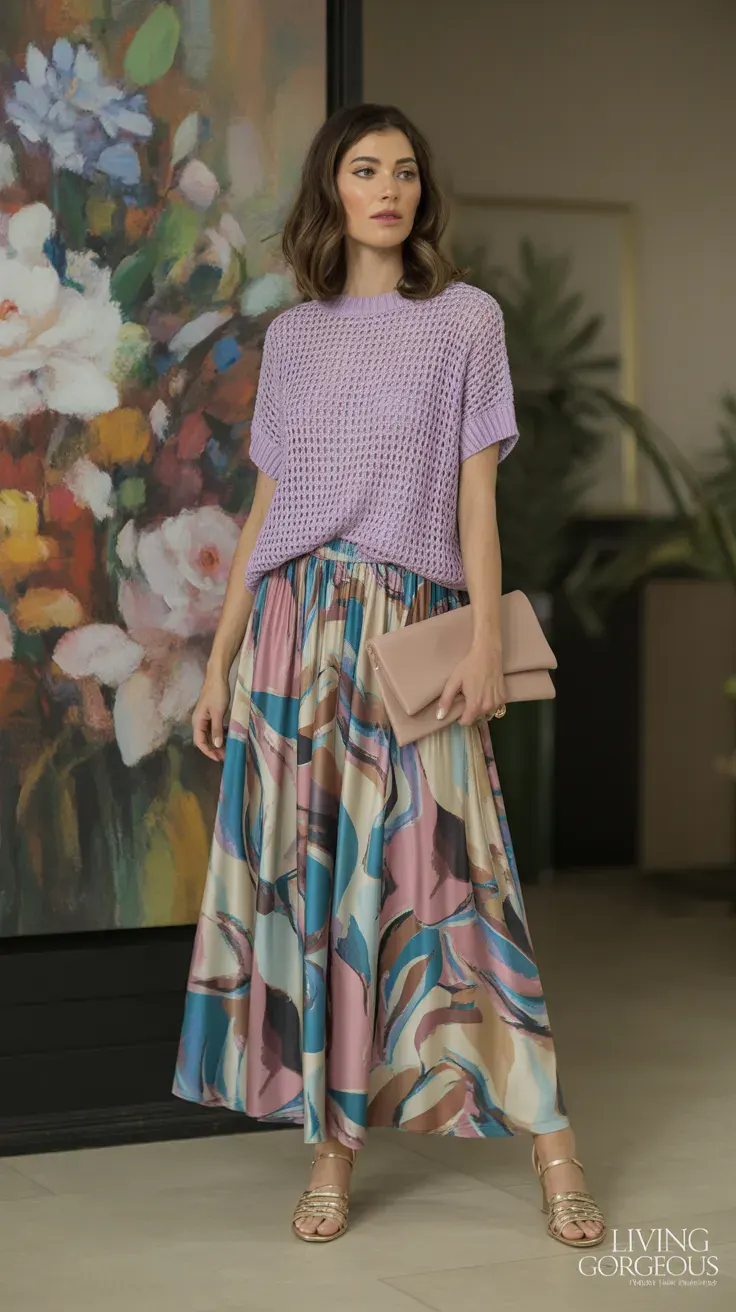 Floral maxi skirt, artistic fashion, colorful outfit
