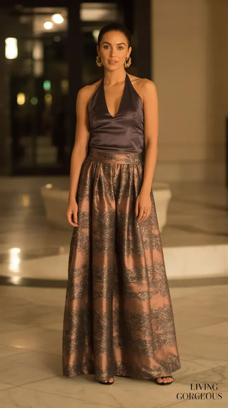 Satin maxi skirt, evening wear, luxurious fashion