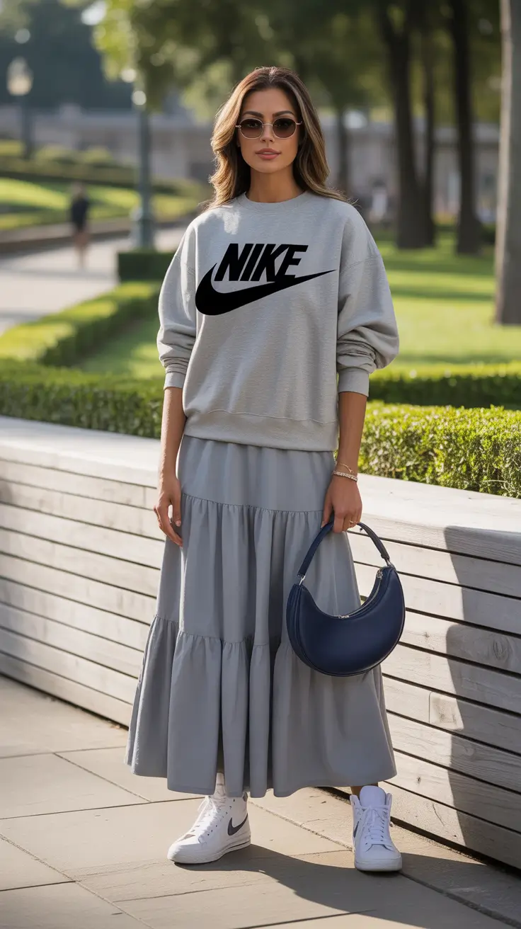Sporty style, tiered skirt, casual fashion