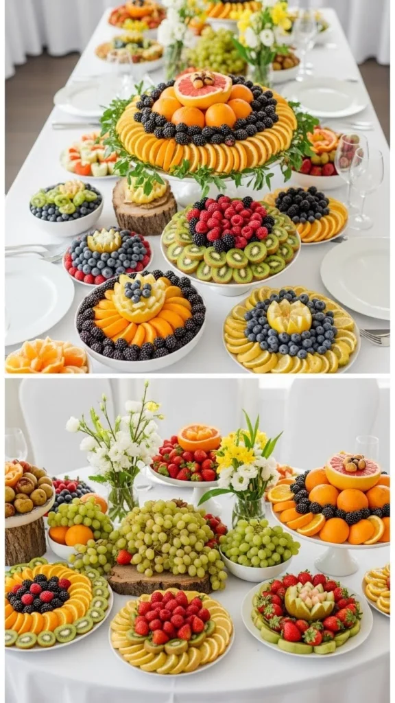 Colorful fruit display with citrus and berries, vibrant, Pinterest food inspiration