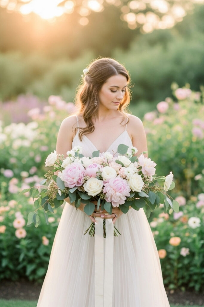 Blush and ivory wedding bouquet, garden, romantic bridal theme