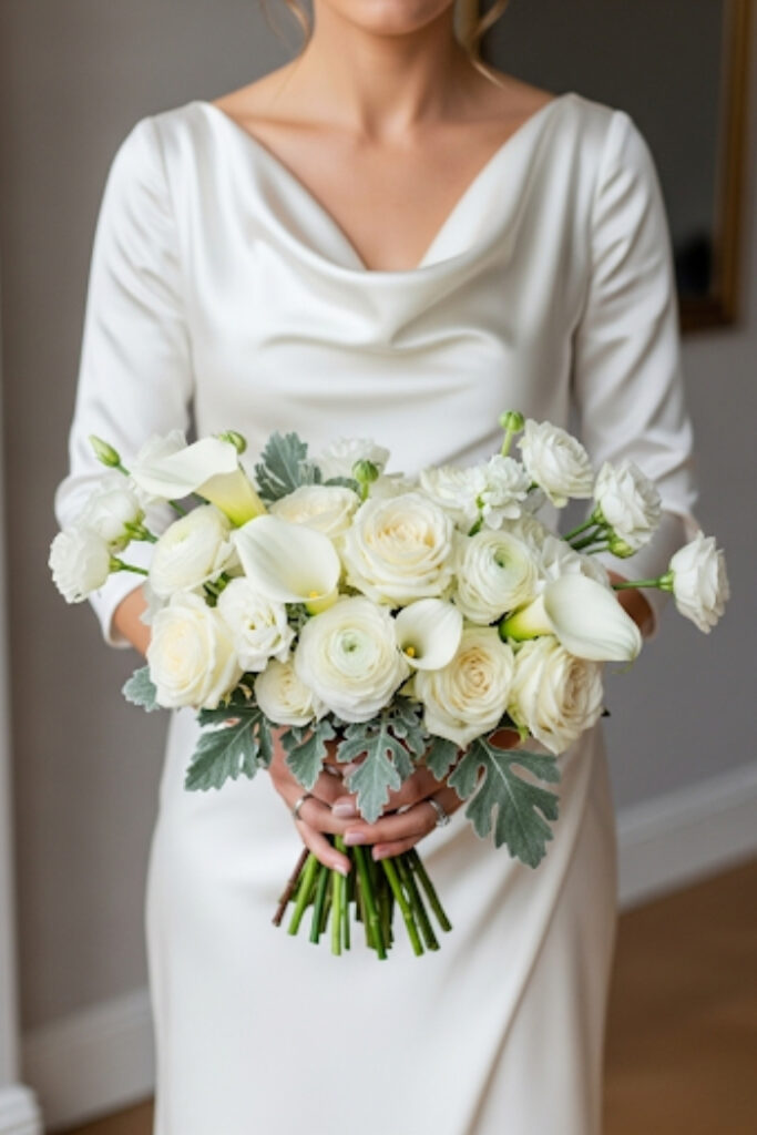 White calla lily wedding bouquet, classic, elegant bridal style
