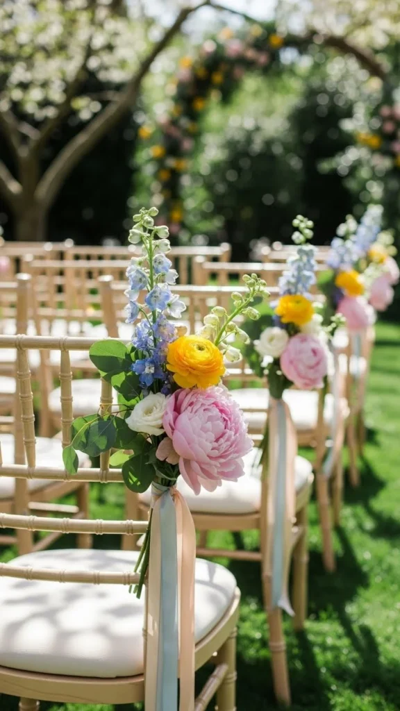 Vibrant floral aisle markers, colorful, garden wedding inspiration