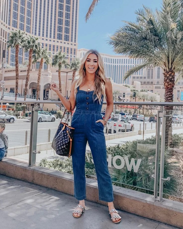denim jumpsuit casual look