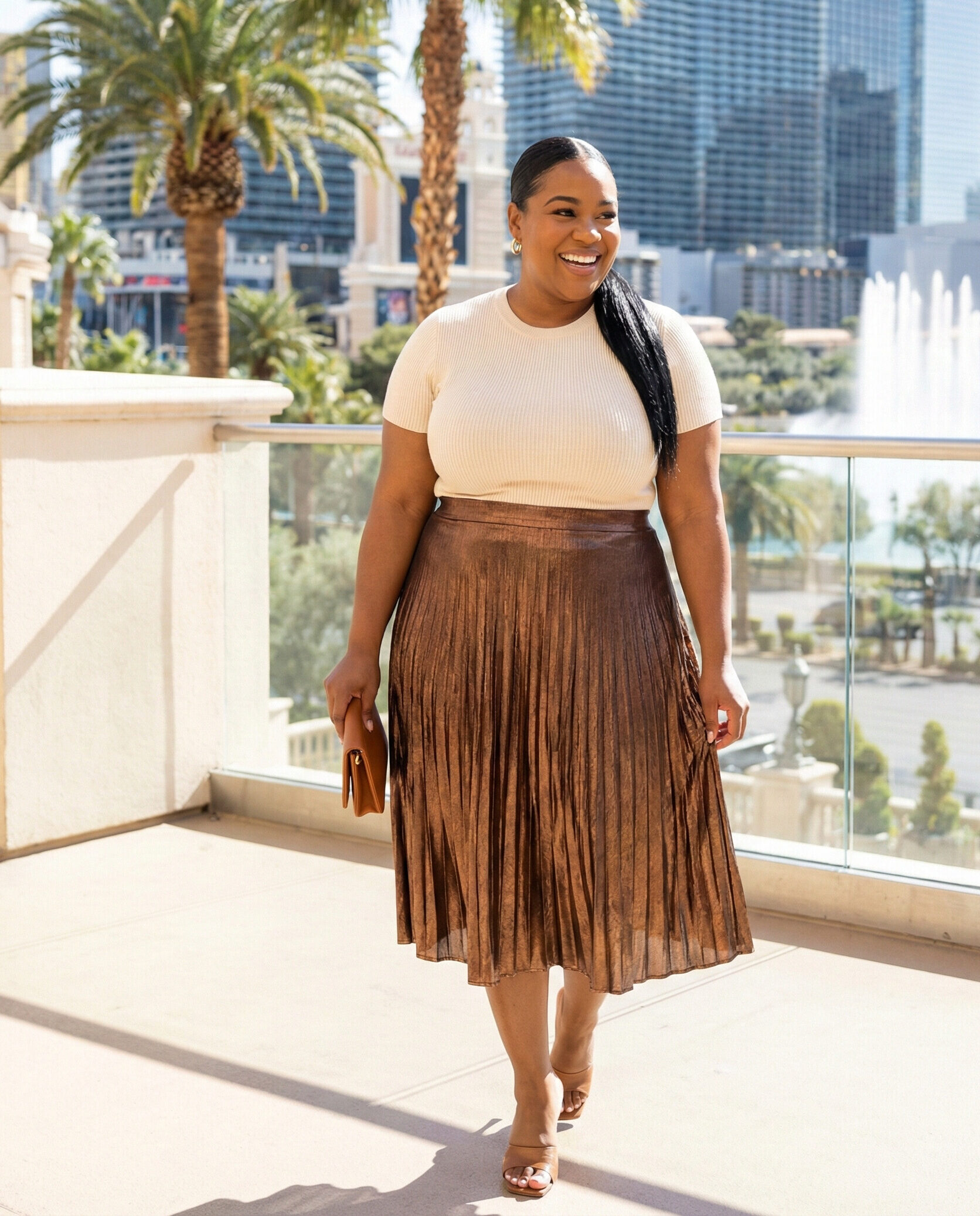 metallic pleated skirt with tee
