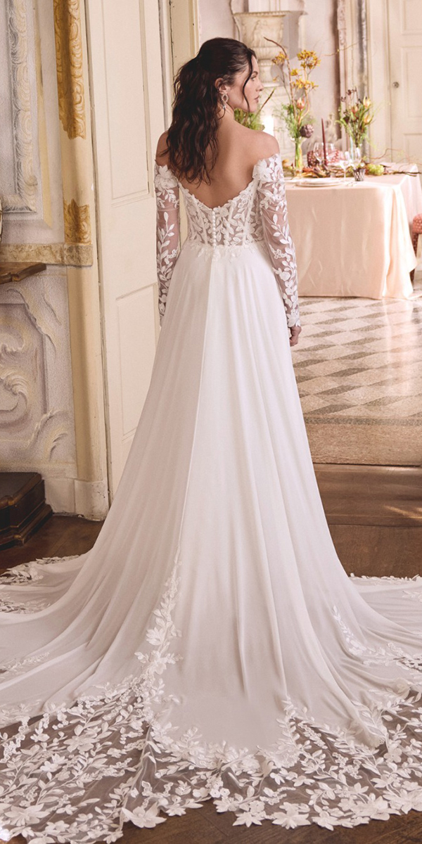 Romantic lace sleeve wedding dress with train
