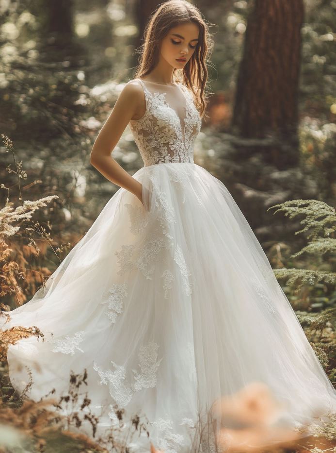 A-line wedding dress with floral lace
