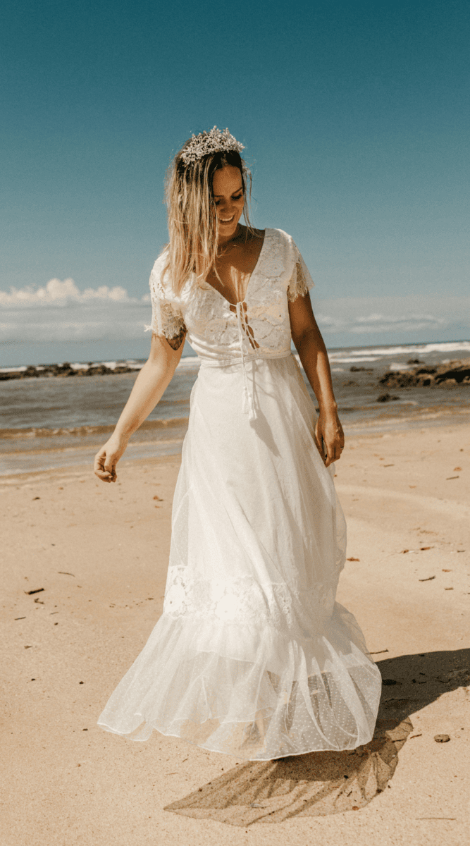 Beach wedding dress with lace details