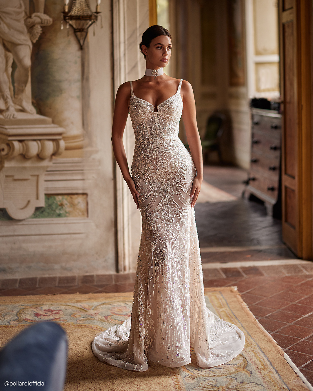 Beaded wedding gown with sleek silhouette