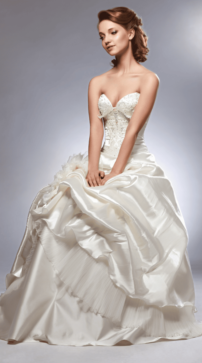 Satin wedding dress with ruffled skirt