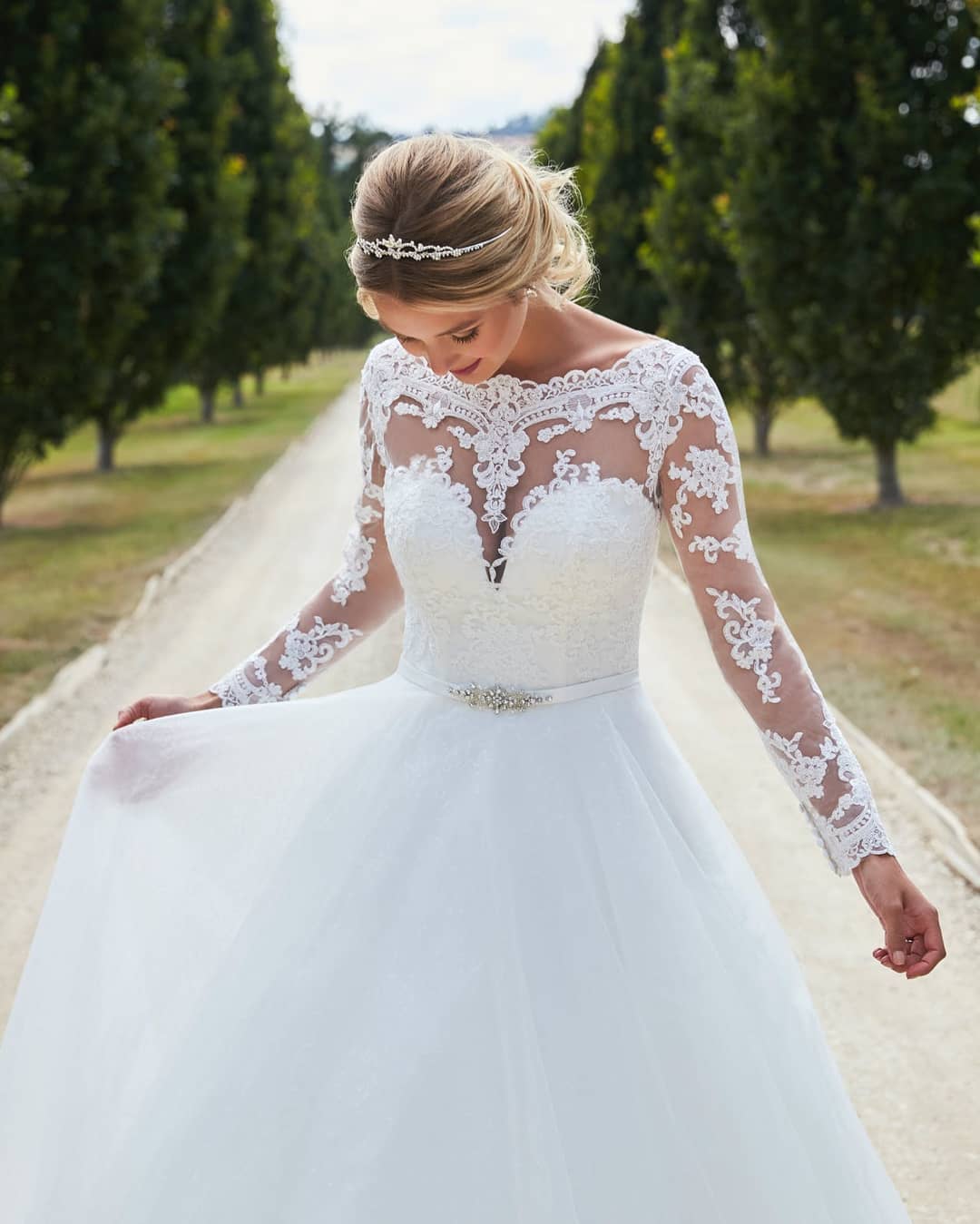 Illusion neckline lace wedding dress