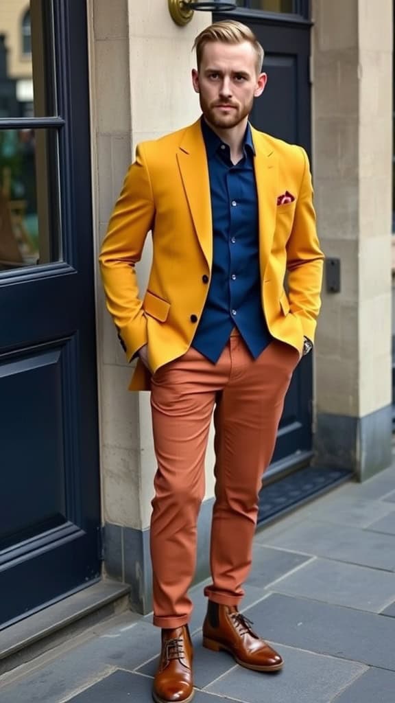 Bold color block wedding suit for men