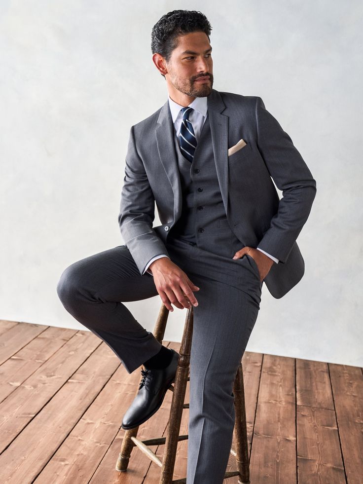 Classic grey three-piece suit for men