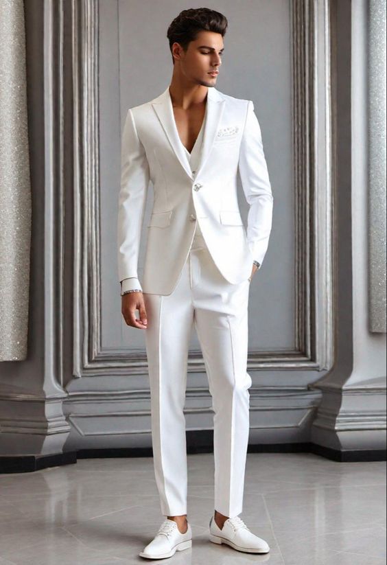 All-white suit for striking wedding look