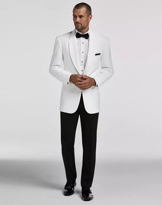 White dinner jacket with black trousers for men