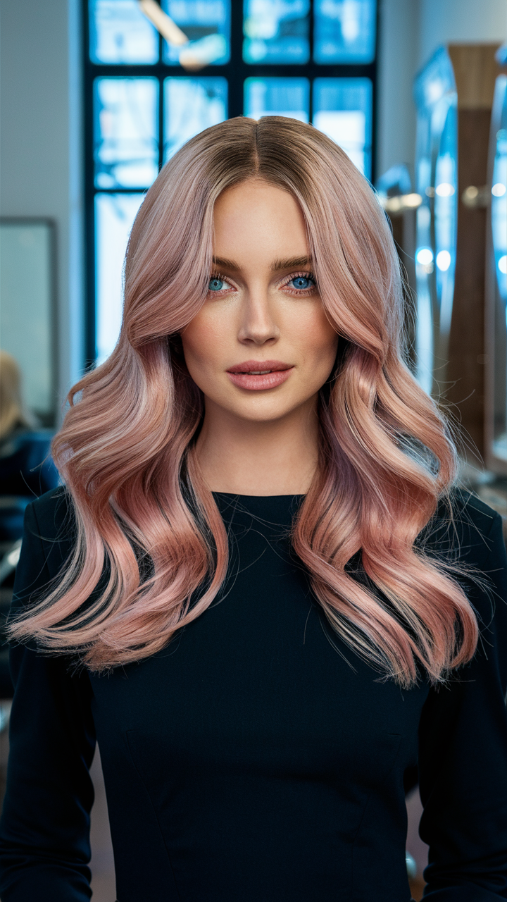 rosy ash blonde soft waves hairstyle