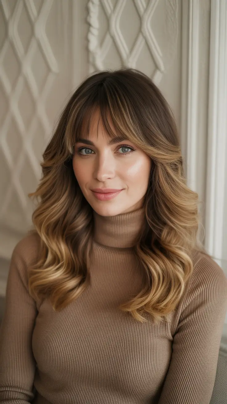 romantic ash blonde waves with bangs