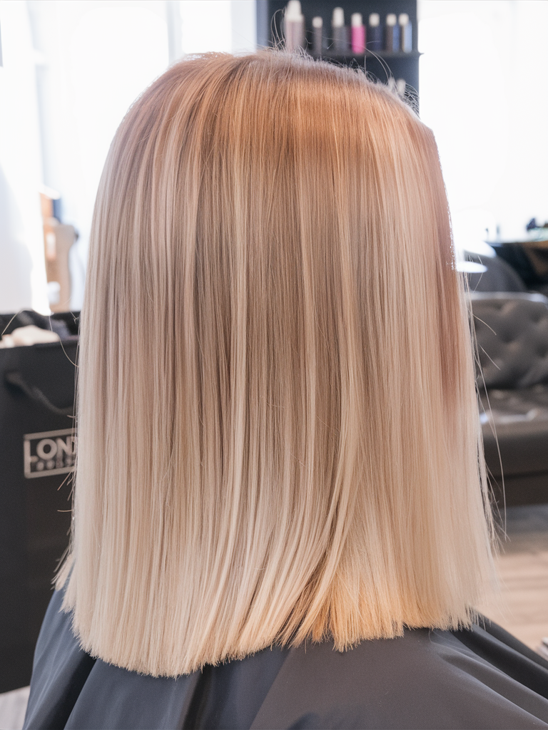 sleek ash blonde lob with straight finish
