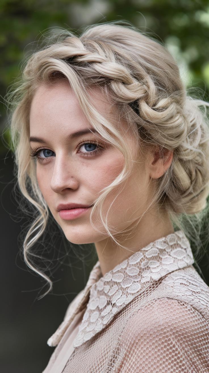 elegant ash blonde crown braid style