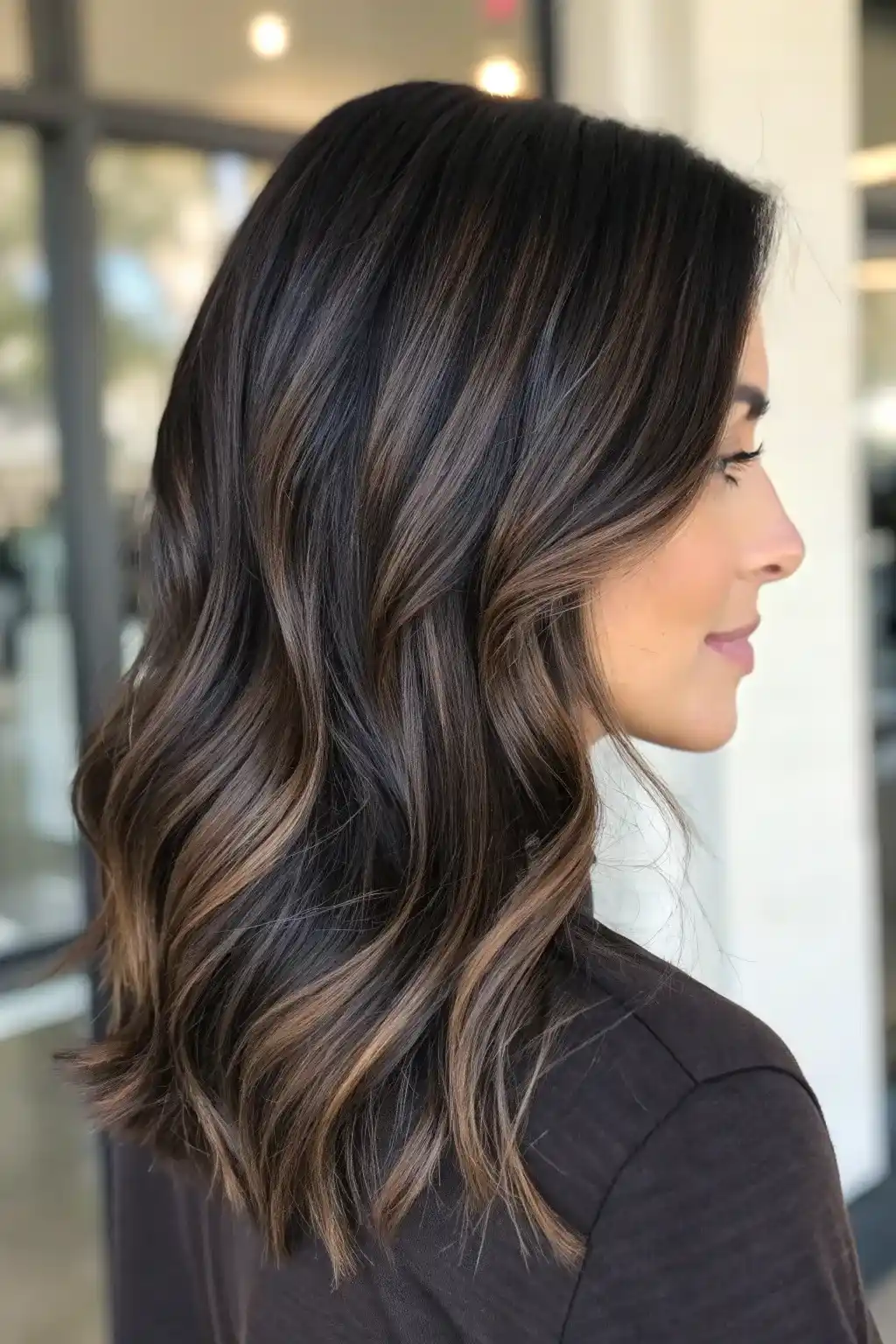 Ash brown balayage with soft waves