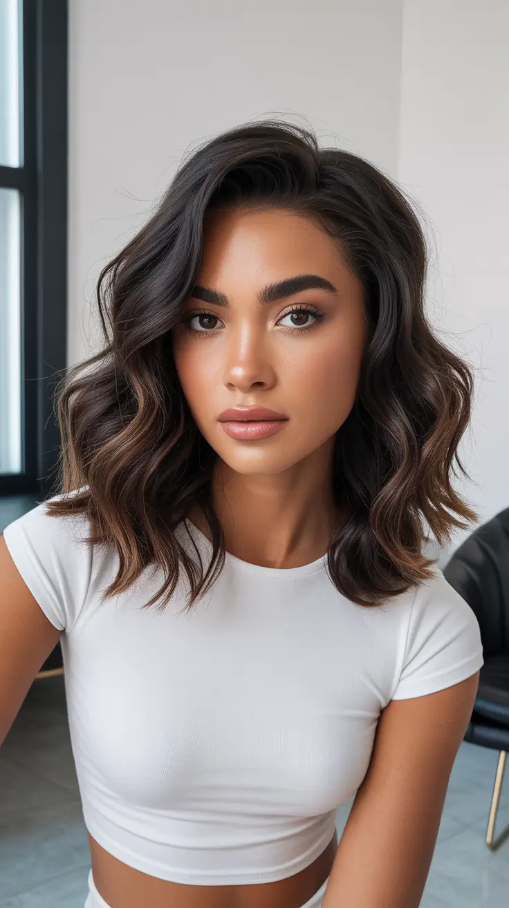 Dimensional waves in ash brown hair