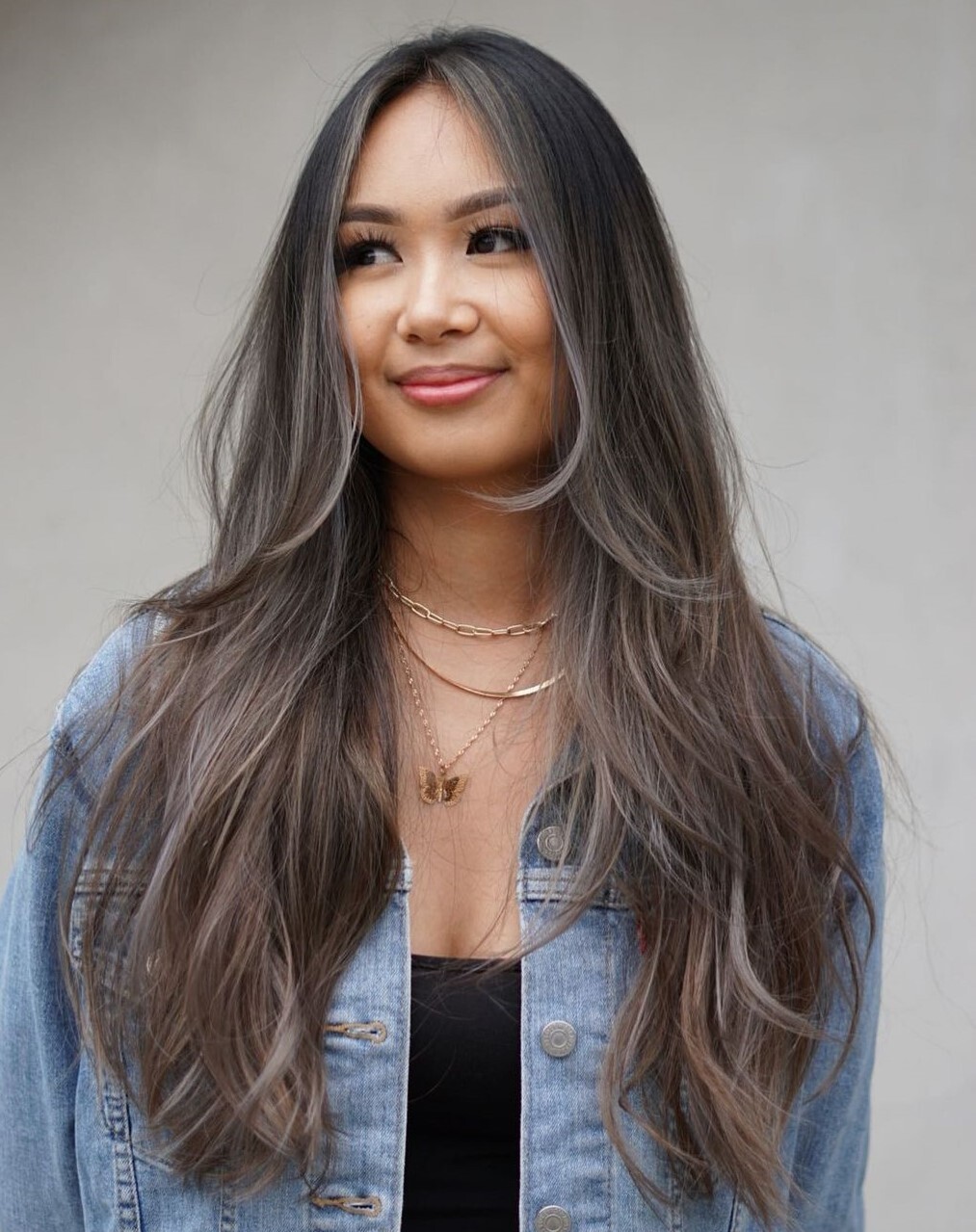 Long ash brown hair with ombre