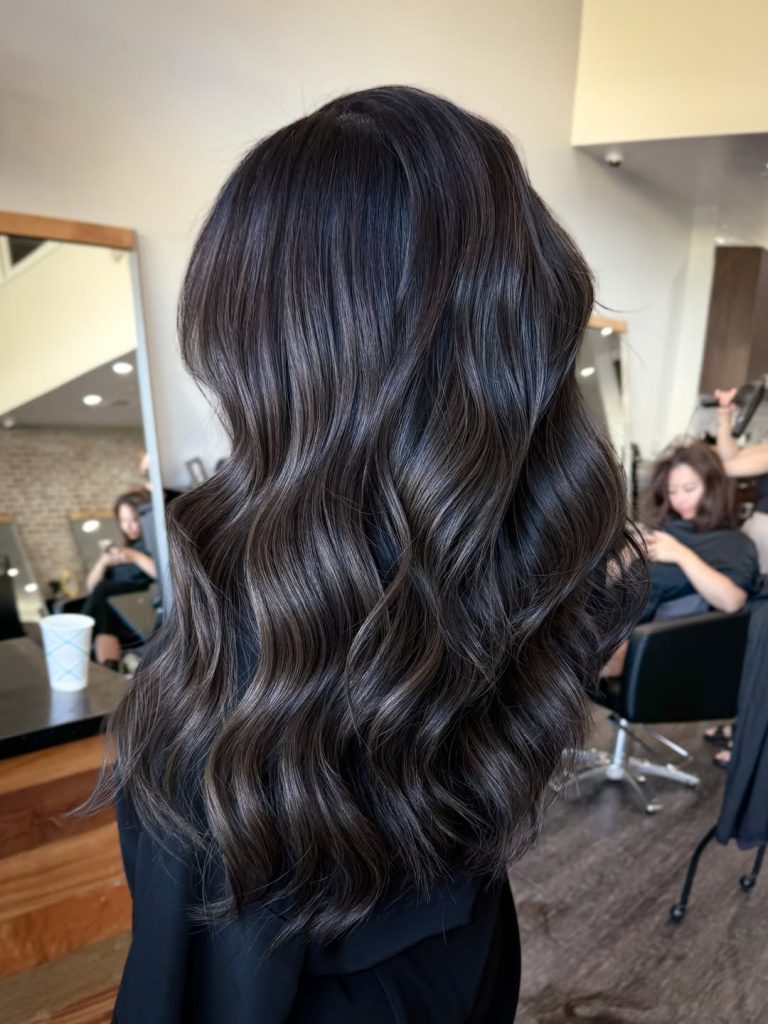 Deep ash brown curls with volume