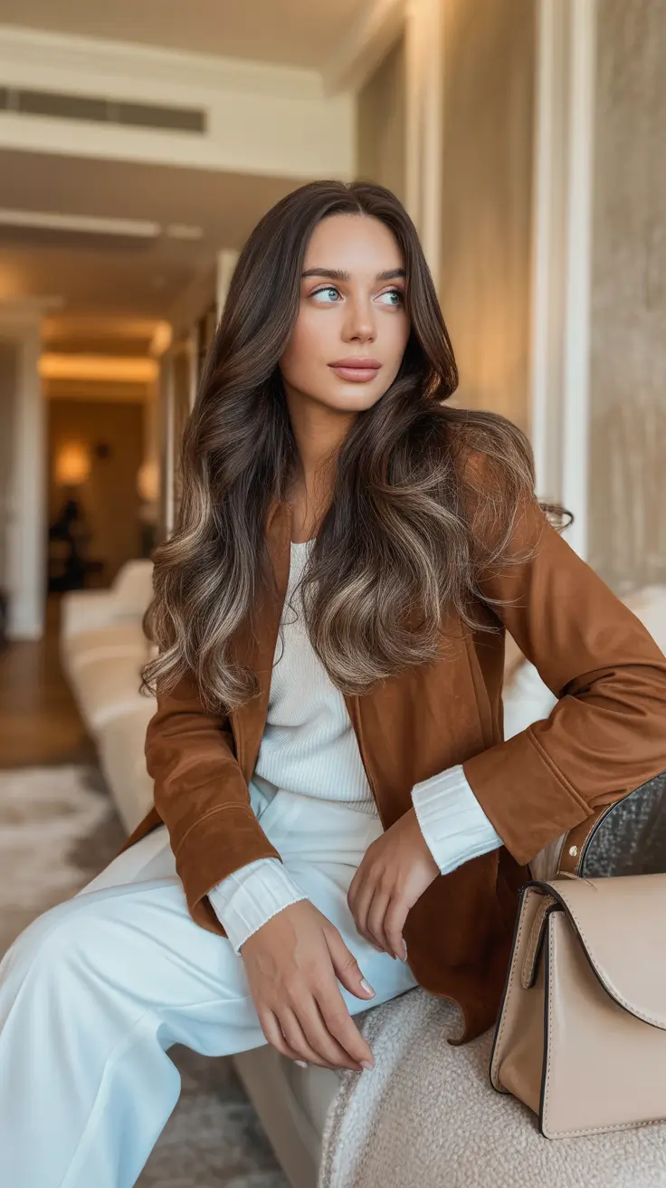 Voluminous layers in ash brown hair