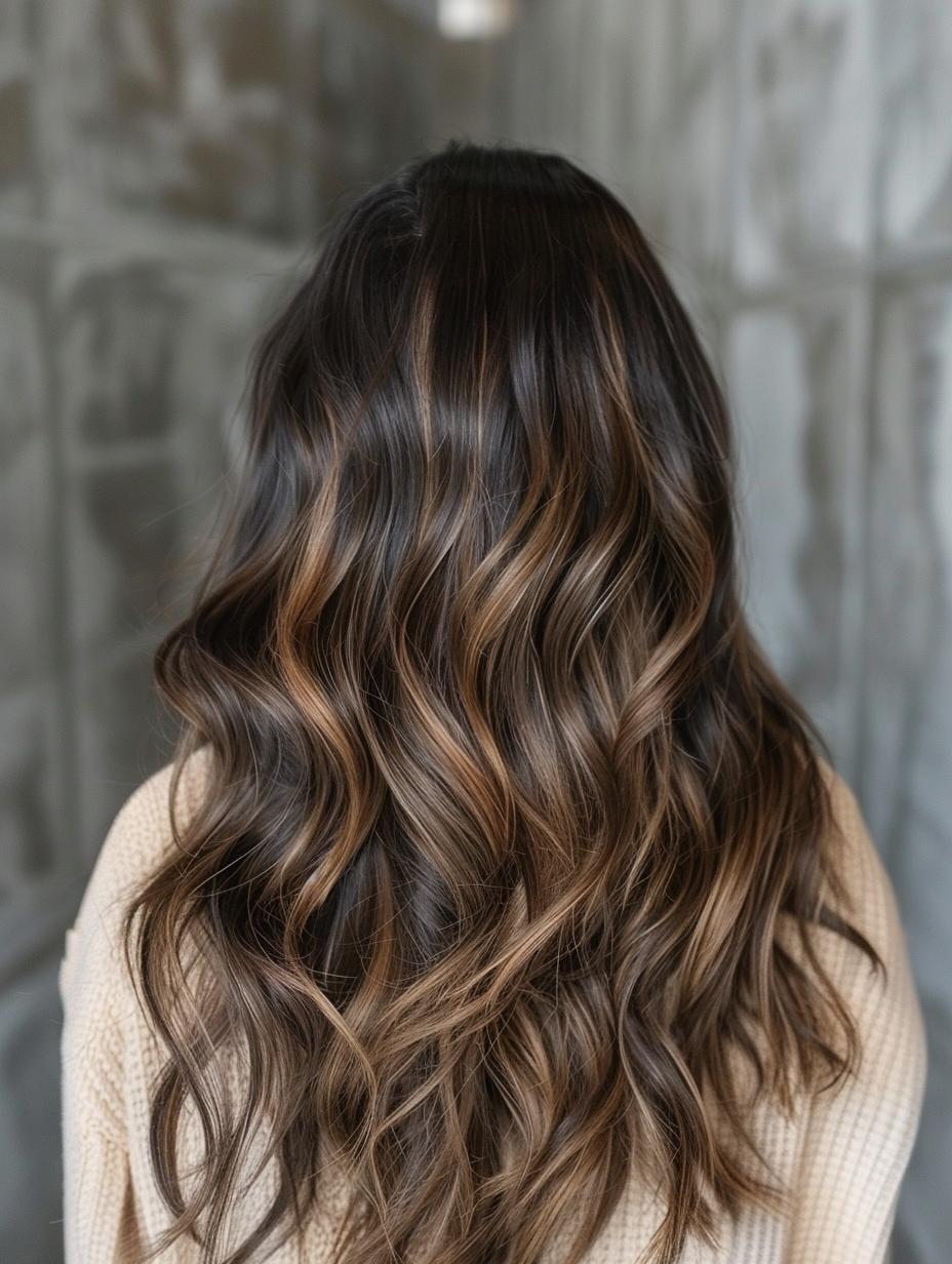 Dark hair with mocha balayage highlights