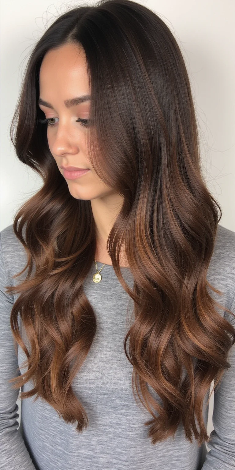 Dark hair with chocolate balayage highlights
