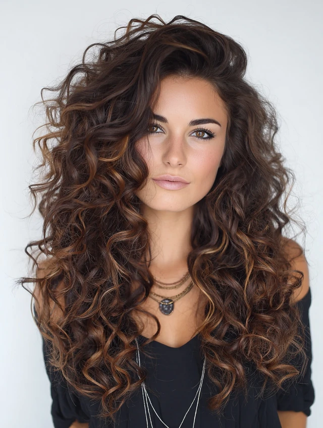 Defined curls with balayage highlights