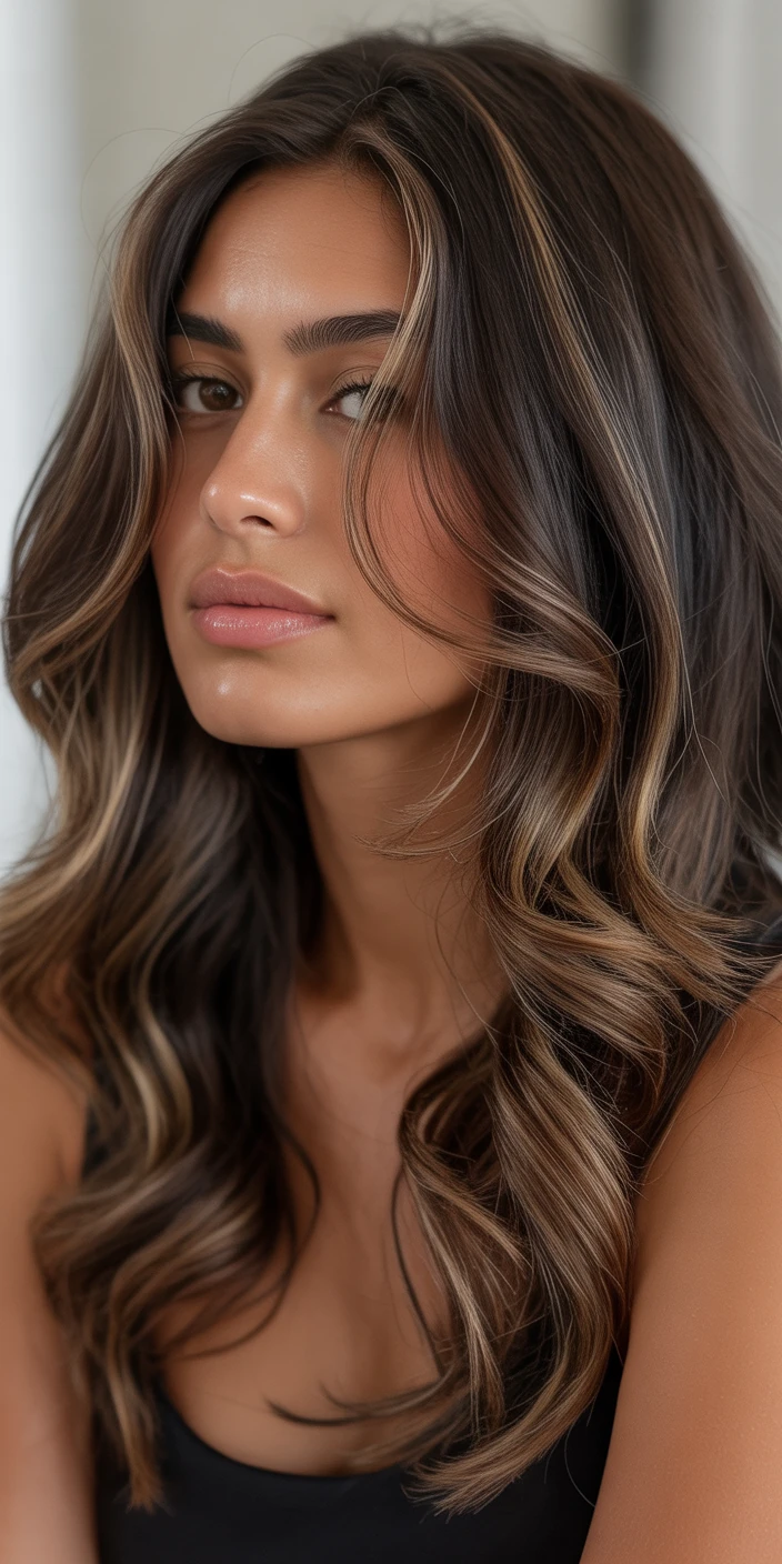 Soft waves with honey balayage highlights