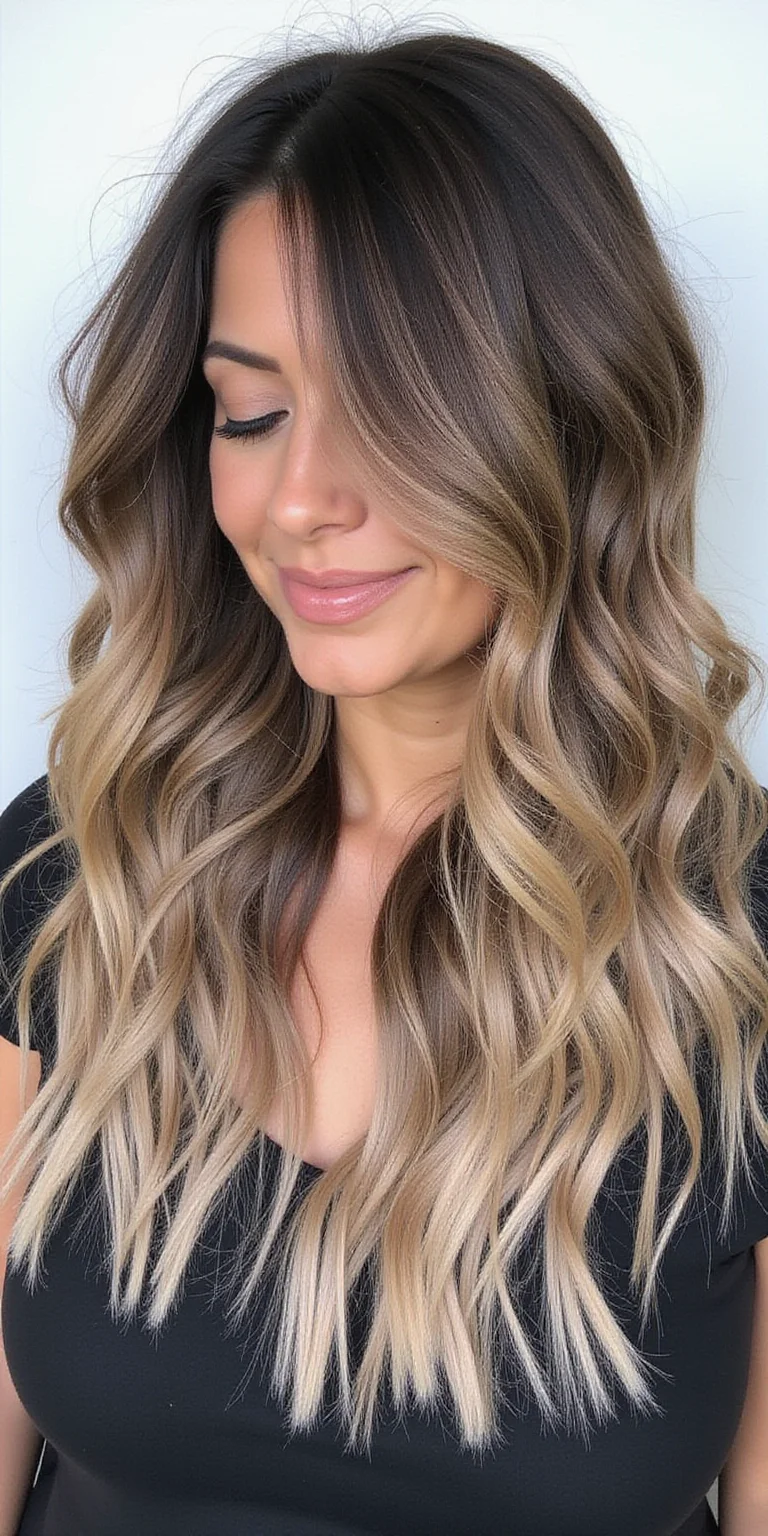Blonde balayage on beachy waves