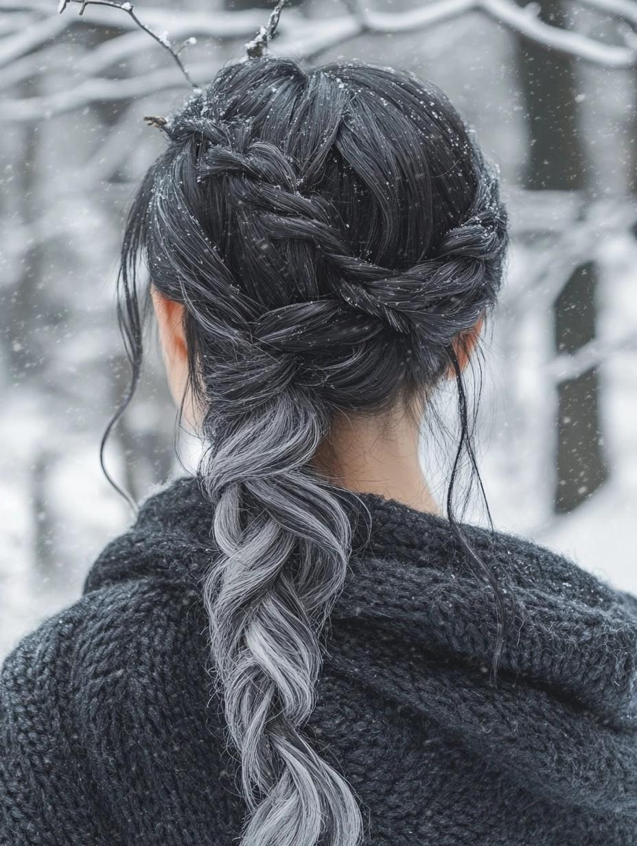 Frosted braid with silver balayage highlights