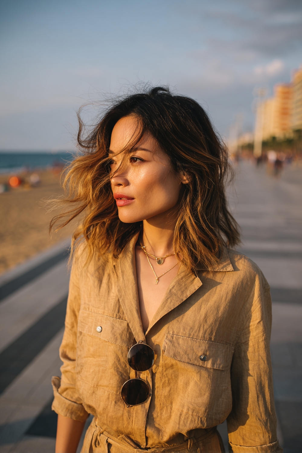 Beach waves with sun-kissed balayage highlights