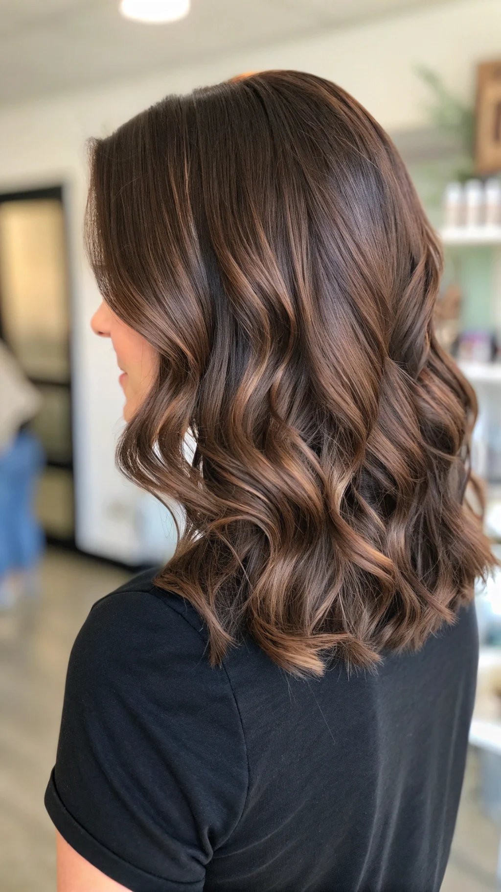Classic chocolate curls with soft balayage highlights