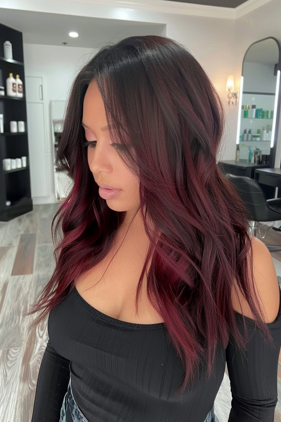 Deep burgundy waves with rich color