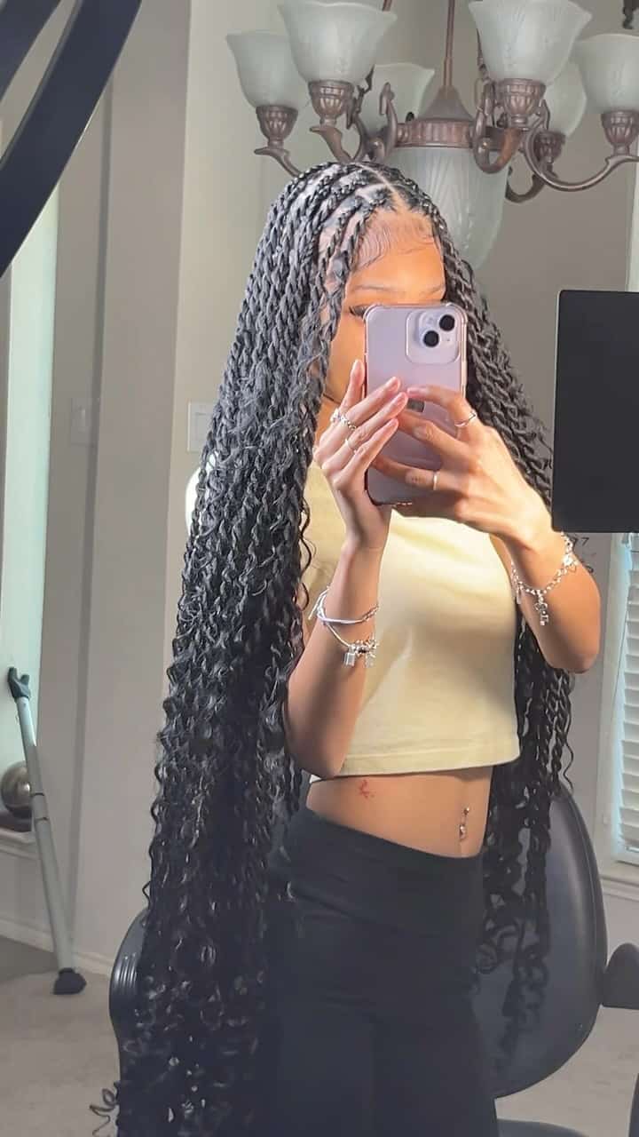 Long goddess braids with curls for Black girls