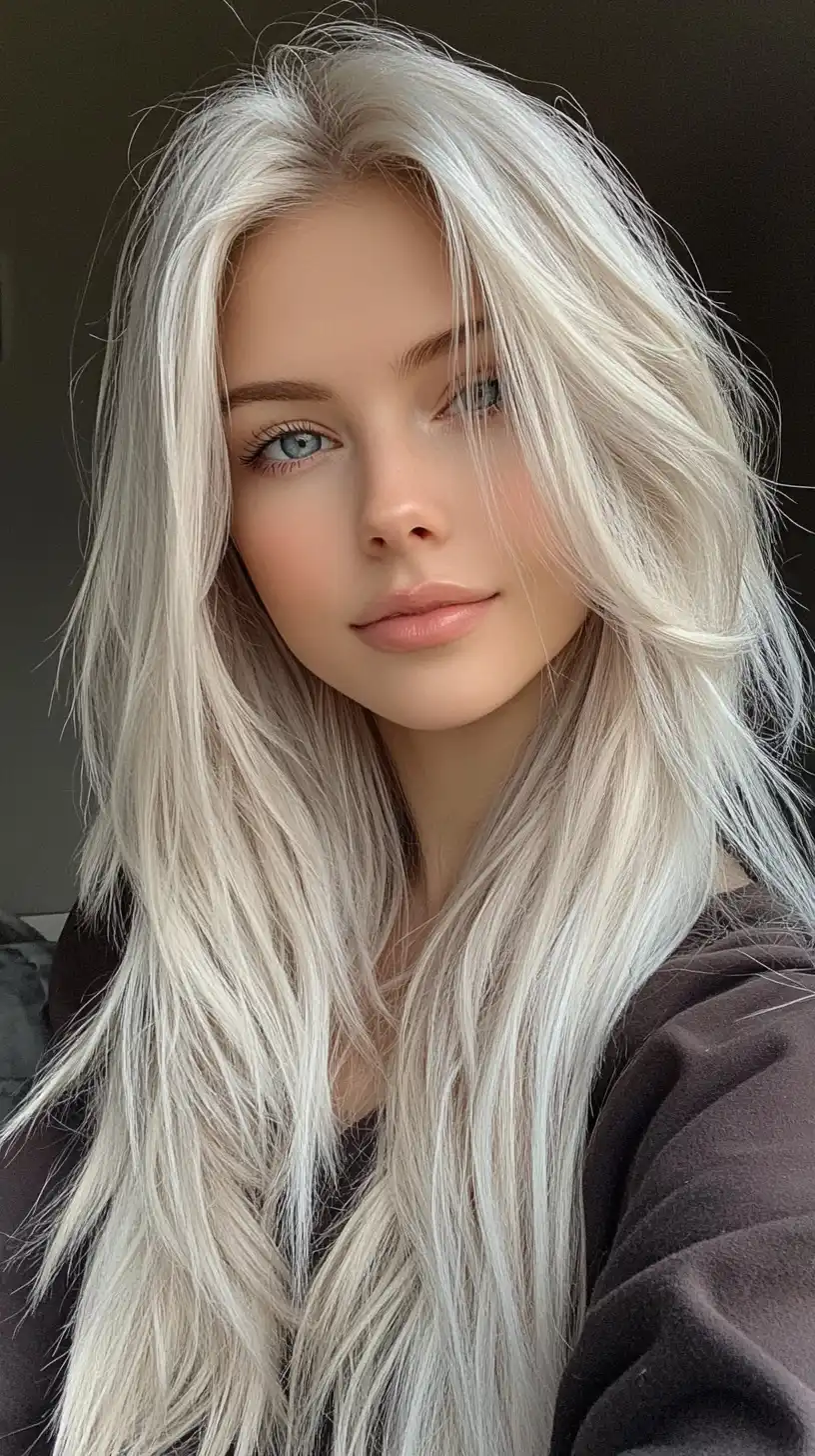 Impactful platinum blonde with straight layers