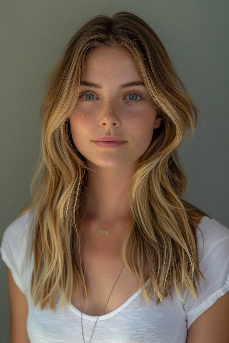 Soft honey blonde waves with natural highlights