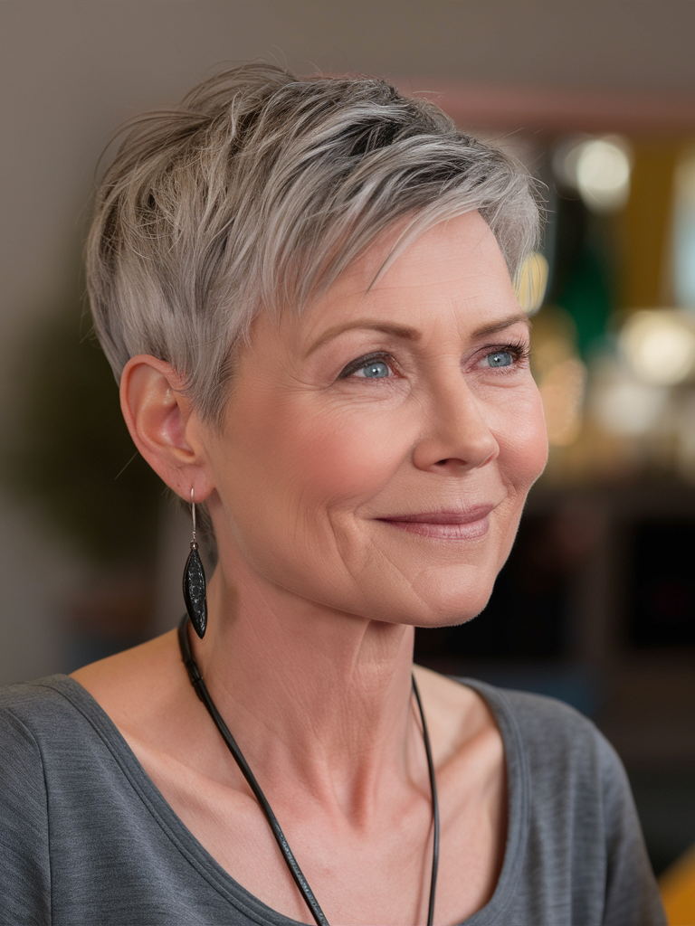 Short silver pixie cut with texture