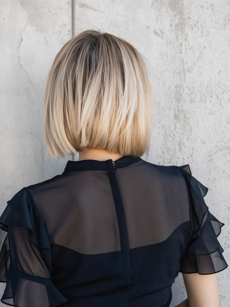Sleek blonde bob with blunt cut