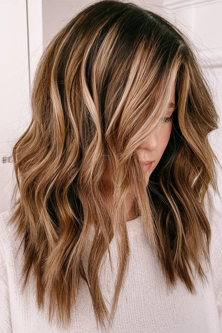 Textured caramel waves with highlights