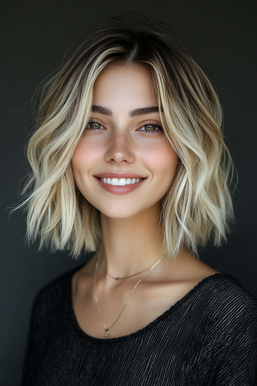 Textured blonde lob with waves
