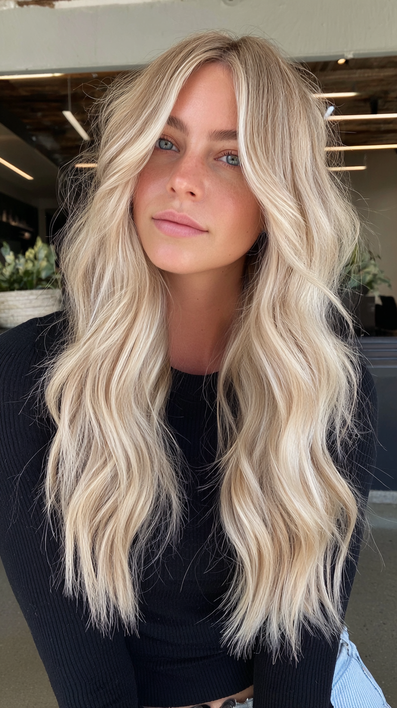 Long beachy blonde waves with layers