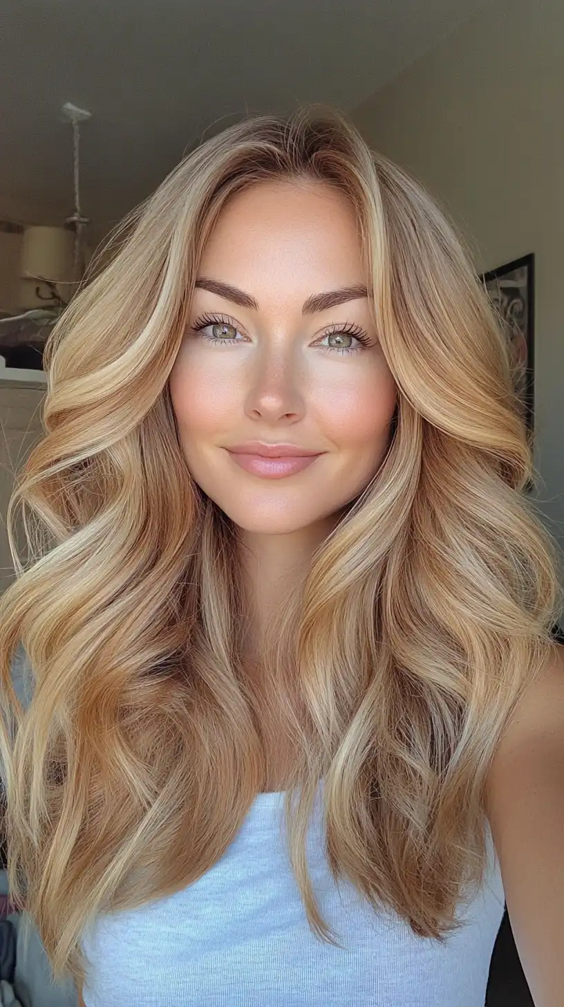 Long golden blonde waves with volume
