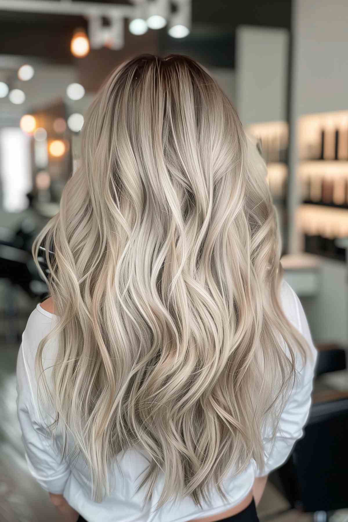 Long ash blonde waves with volume