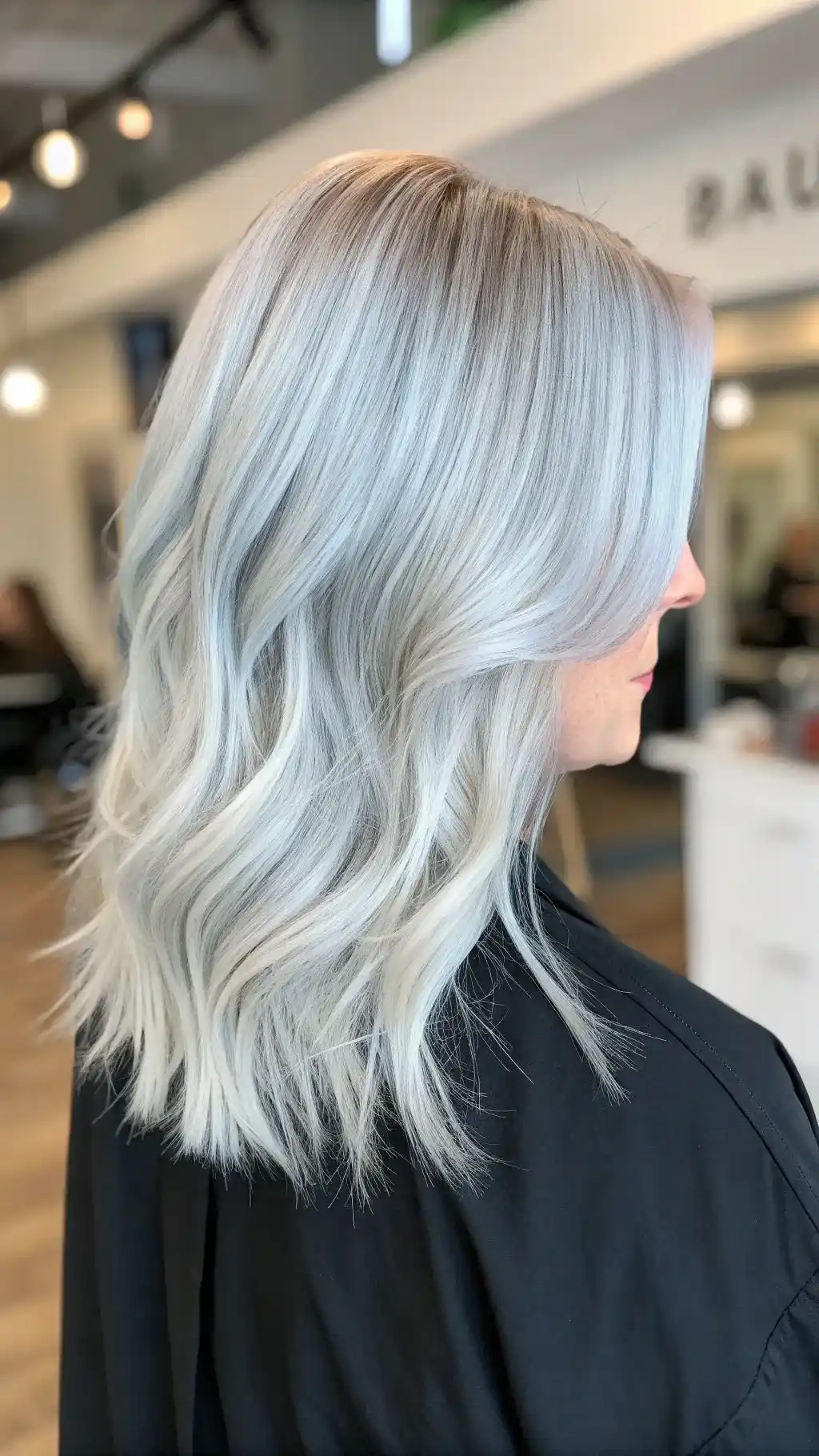 Silver blonde lob with soft waves