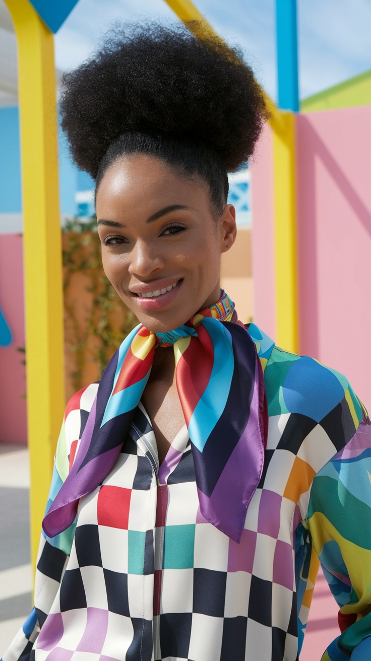 Afro puff with colorful box braids