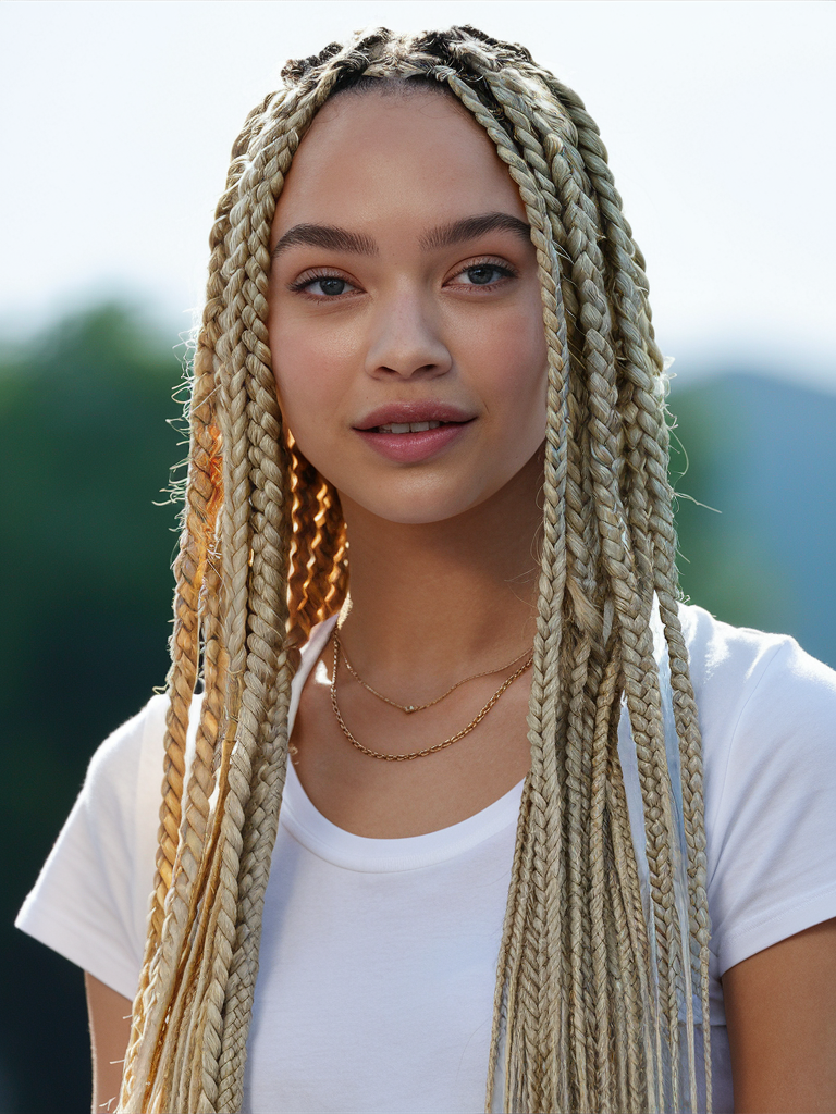 Classic blonde box braids with natural roots